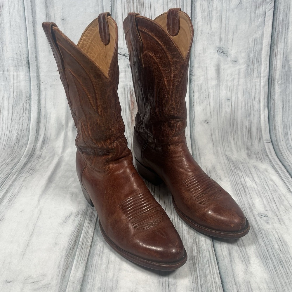 JRC & Sons Men Leather Colton Cowboy Boots Mad Dog Goat 10D Peanut Brittle Brown